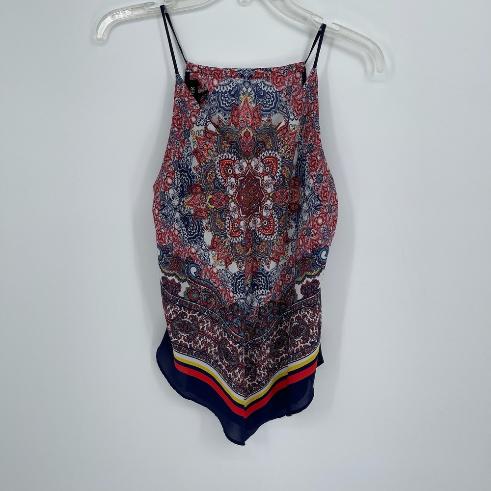 A. Byer Women's Multicolor Paisley Medallion Scarf Hem Halter Tank Top Size M